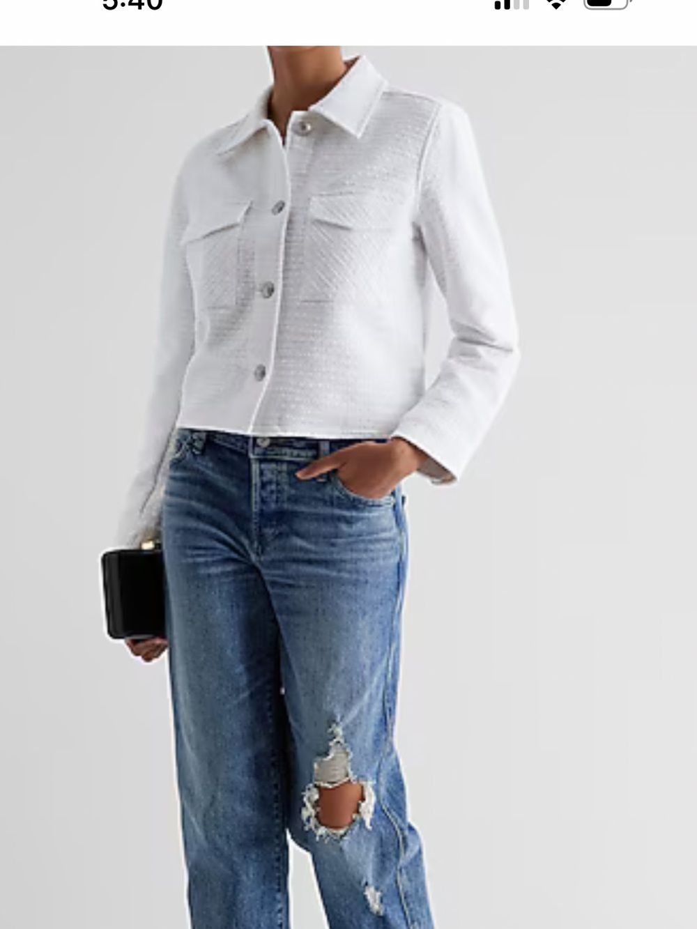 Express White Textured Cropped Button Jacket - Picture 2 of 4